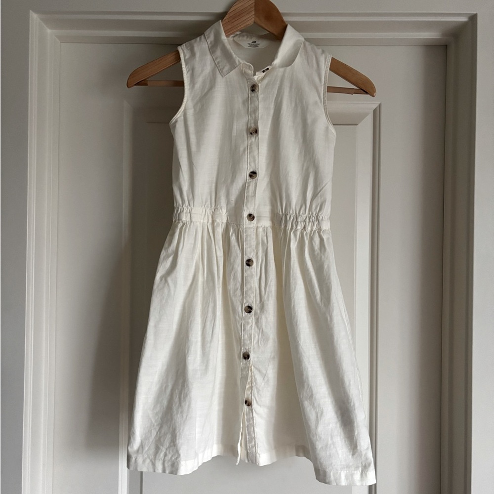 H&M Cream Sleeveless Button Up Dress with Collar